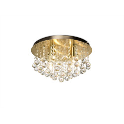 Acton Flush Ceiling 4 Light E14, 38cm Round, Antique Brass/Sphere Crystal