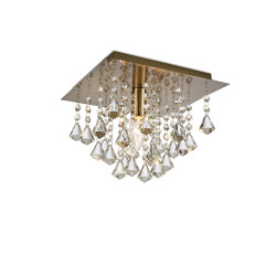 Acton Flush Ceiling 1 Light E14, 250mm Square, Antique Brass/Prism Crystal
